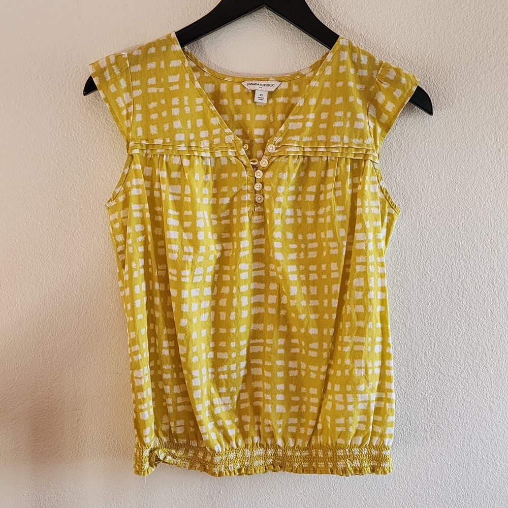 Banana Republic Chartreuse White Pattern Sleeveless 100% Cotton Womens XS
